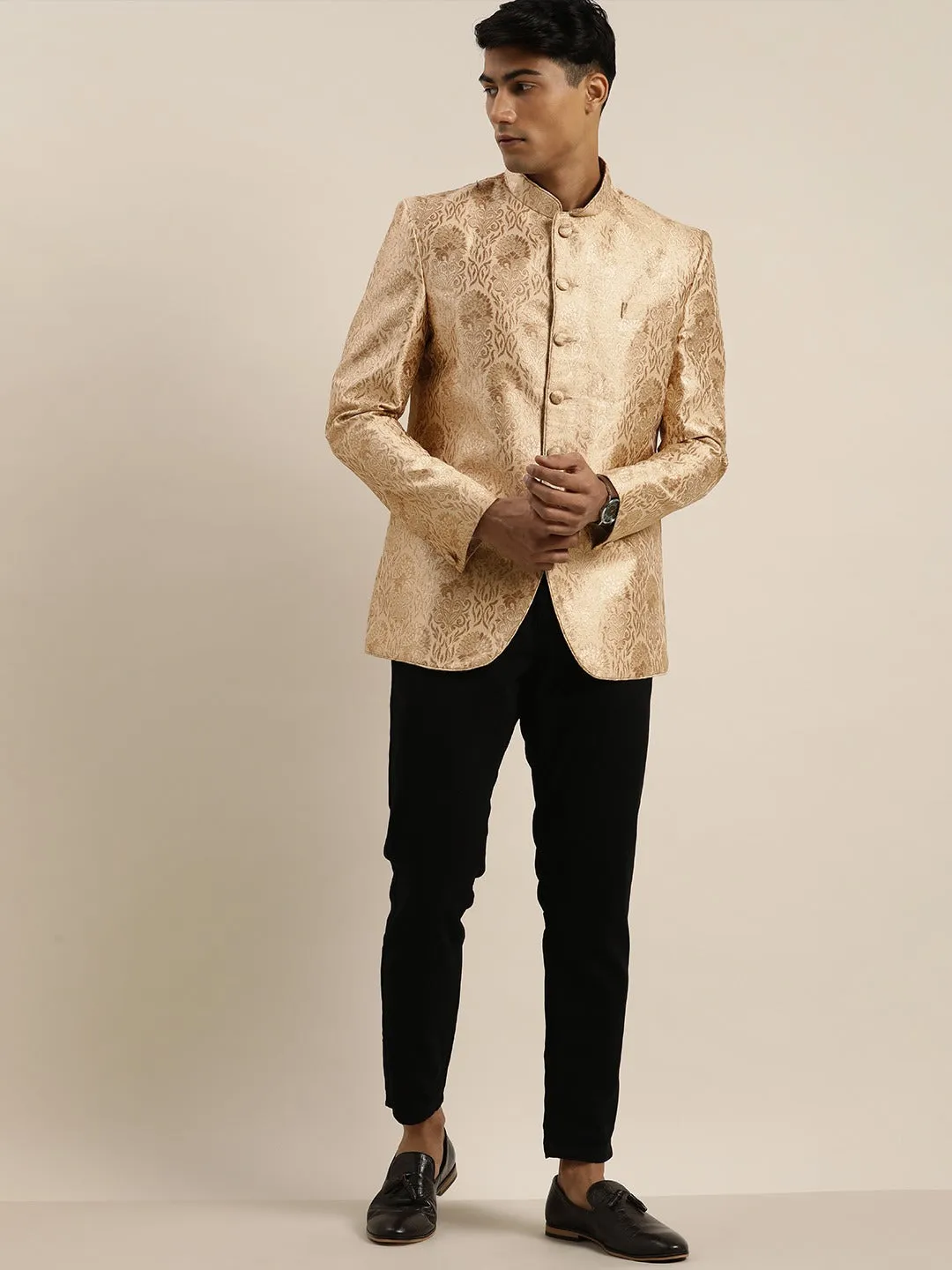 Jashvi Men's Rose Gold Ethnic Woven Jodhpuri