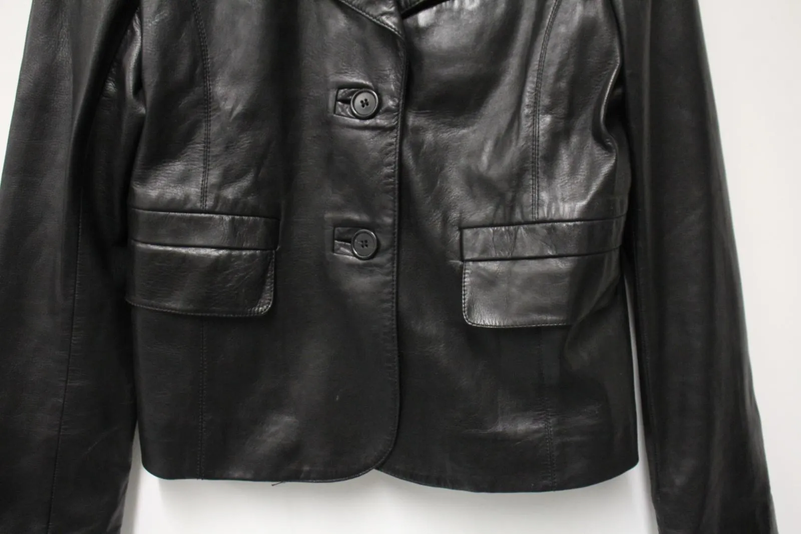 JOSEPH Ladies Black Lambskin Leather 2-Button Single Breasted Jacket FR42 UK14