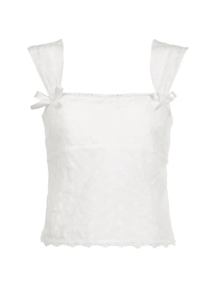 Joskaa Embroidered Bow Lace Stitching Tank Top