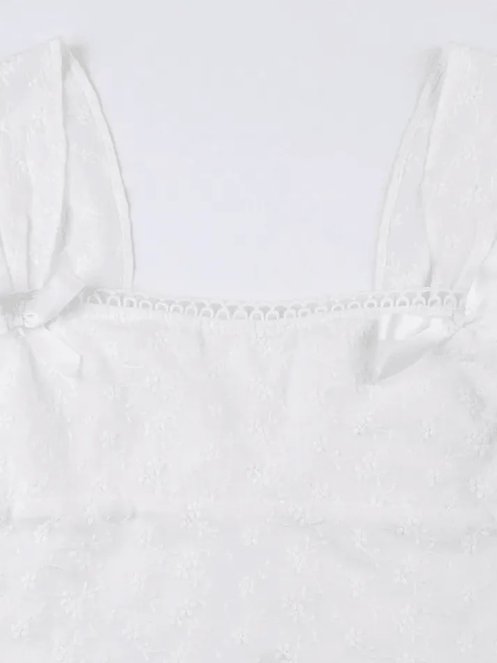 Joskaa Embroidered Bow Lace Stitching Tank Top