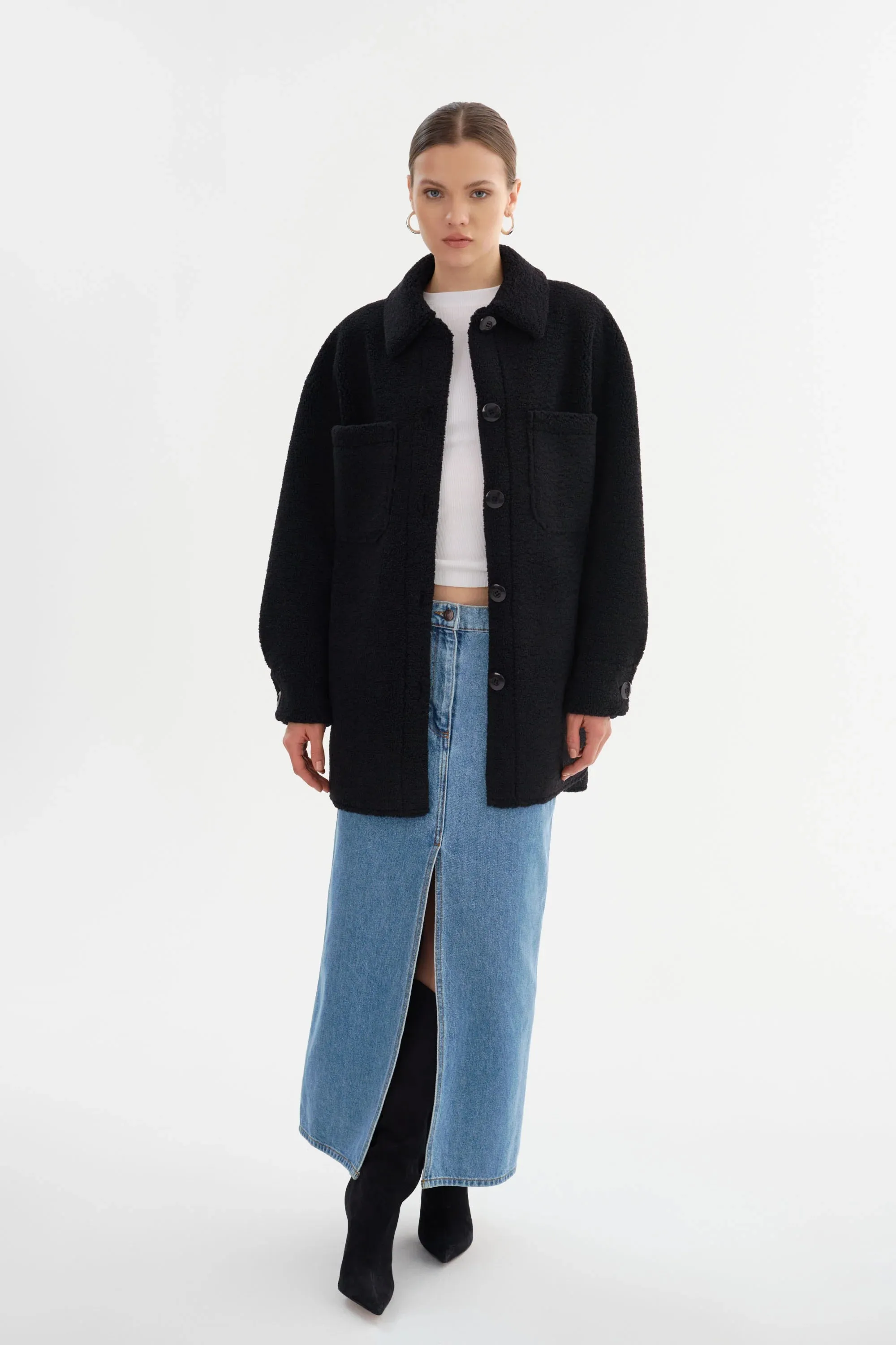 Kane Sherpa Shacket - Black