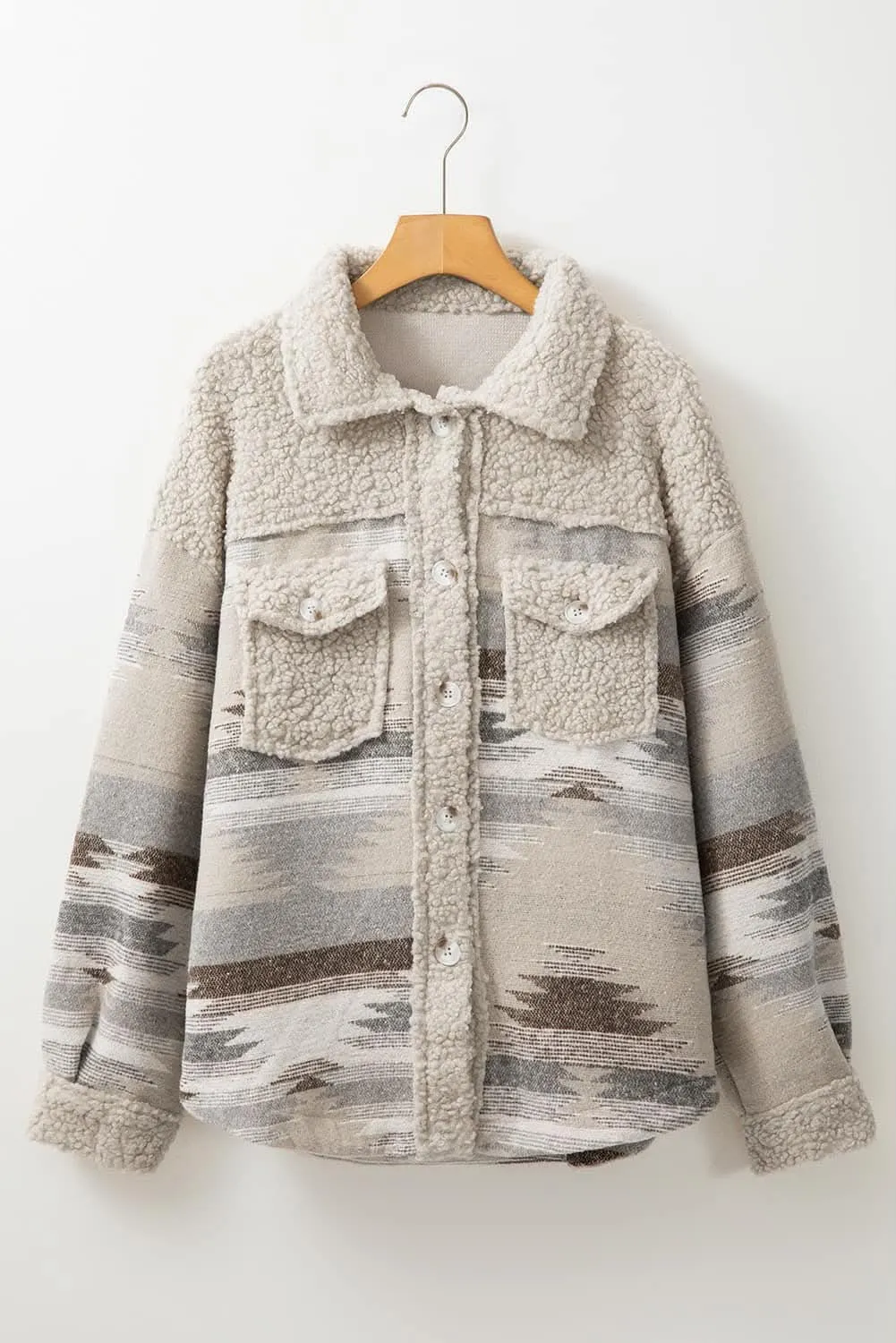 Khaki Aztec Sherpa Jacket