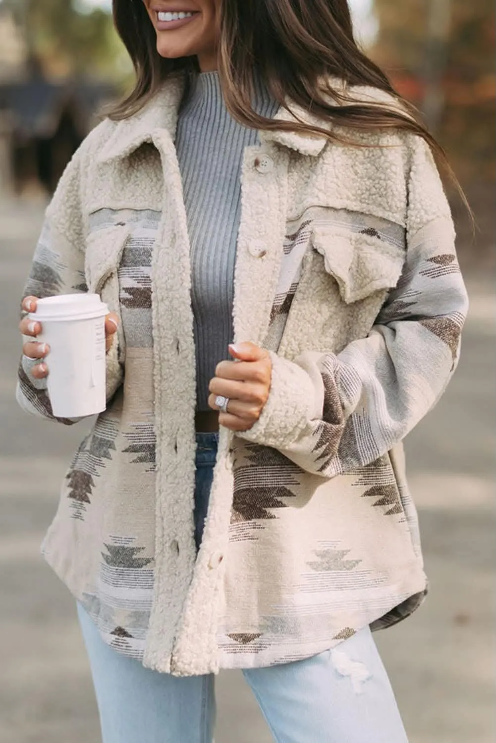 Khaki Aztec Sherpa Jacket