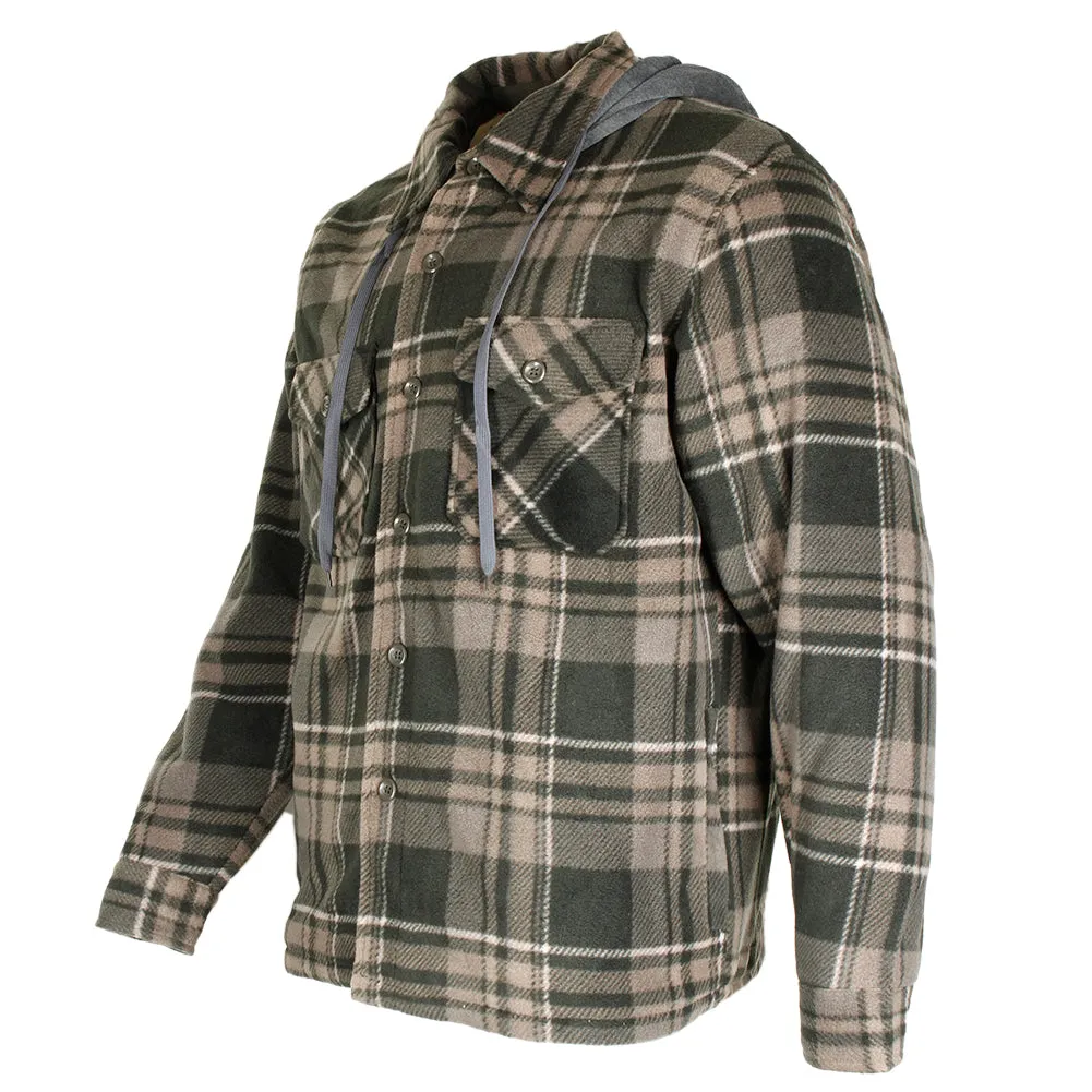 Maxxsel Men's Sherpa Lined Plaid Polar Fleece Flannel Zip Up Hooded Shirt Jacket