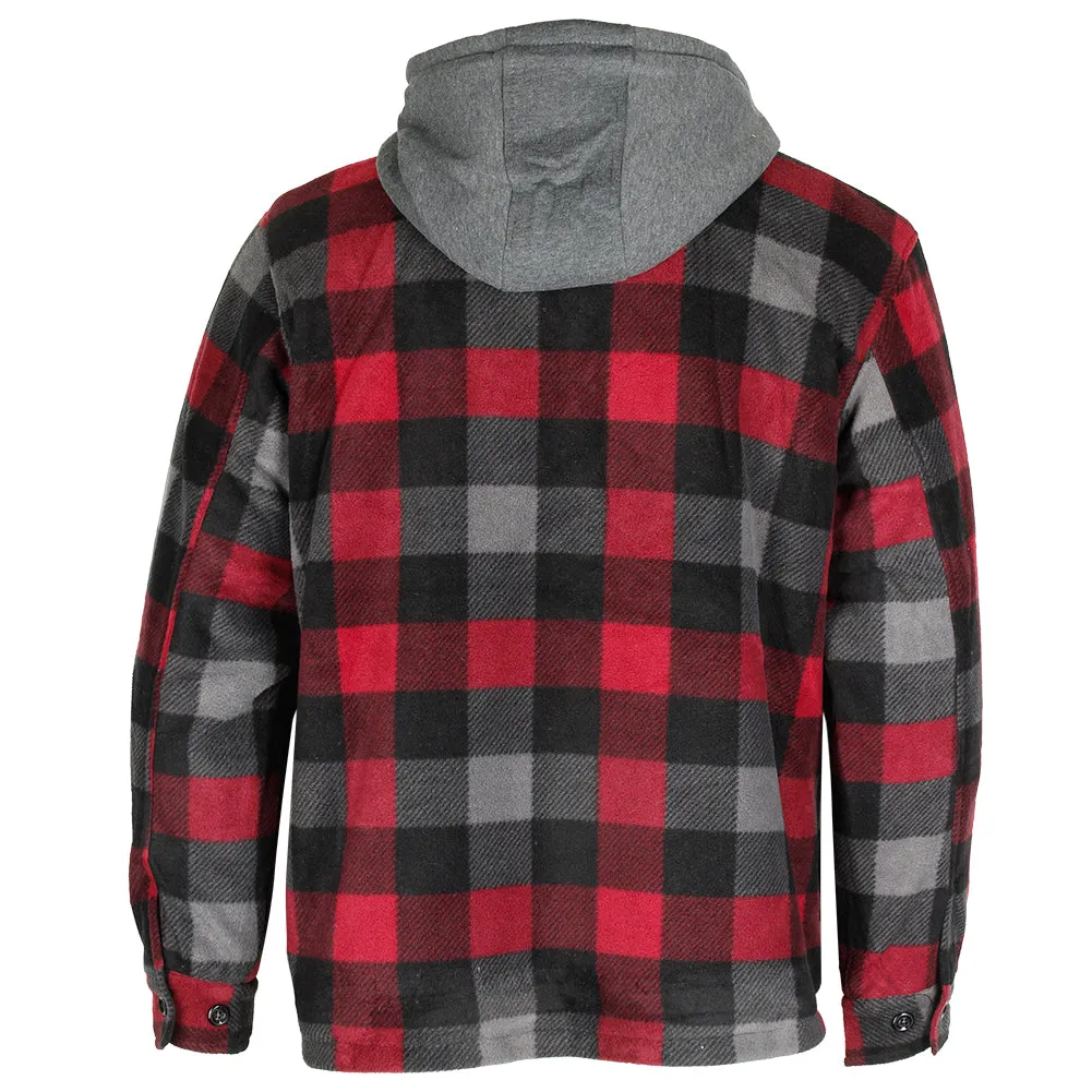 Maxxsel Men's Sherpa Lined Plaid Polar Fleece Flannel Zip Up Hooded Shirt Jacket