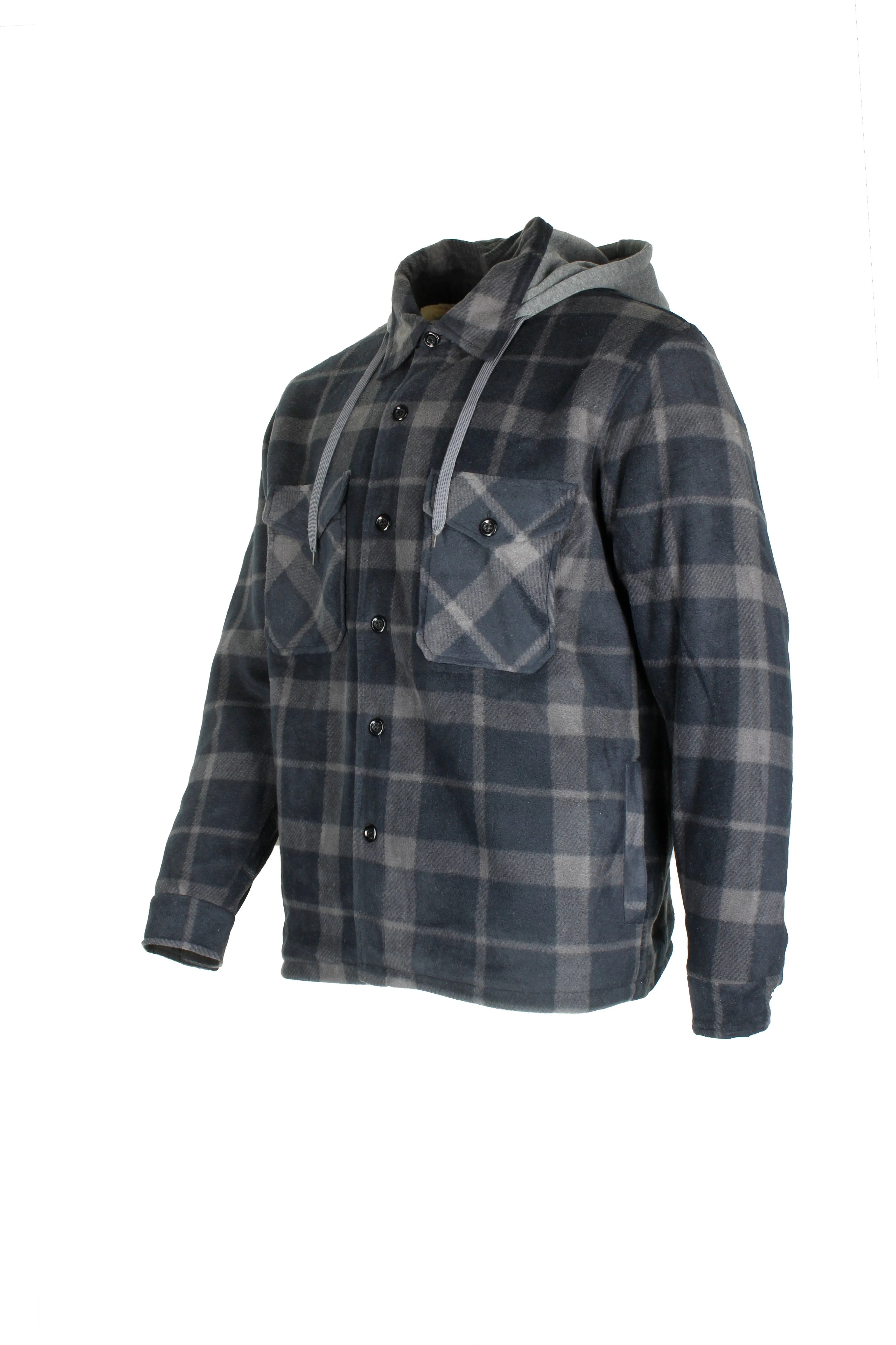 Maxxsel Men's Sherpa Lined Plaid Polar Fleece Flannel Zip Up Hooded Shirt Jacket
