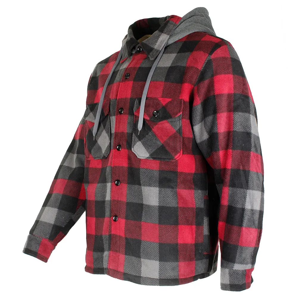 Maxxsel Men's Sherpa Lined Plaid Polar Fleece Flannel Zip Up Hooded Shirt Jacket