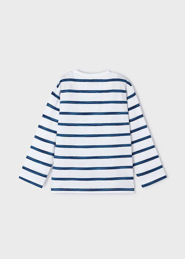 Mayoral 3025 028 - White Navy Long Sleeve Stripe T-Shirt