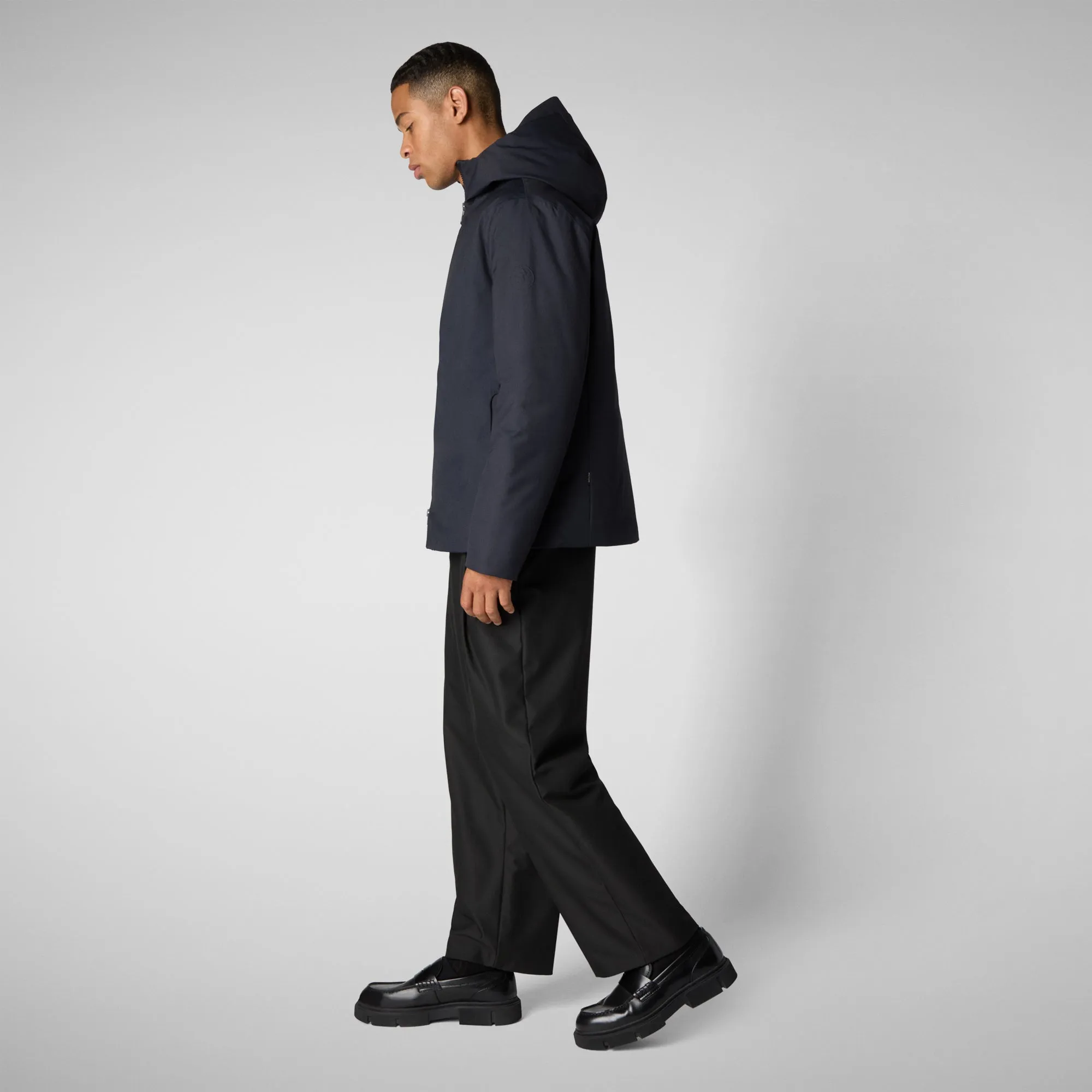 Men's animal free hooded jacket Barnaby in BLUE BLACK