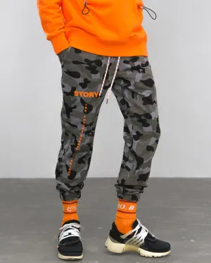 Men's Winter Cotton Elastic Waist Sweatpants With Camouflage Pattern