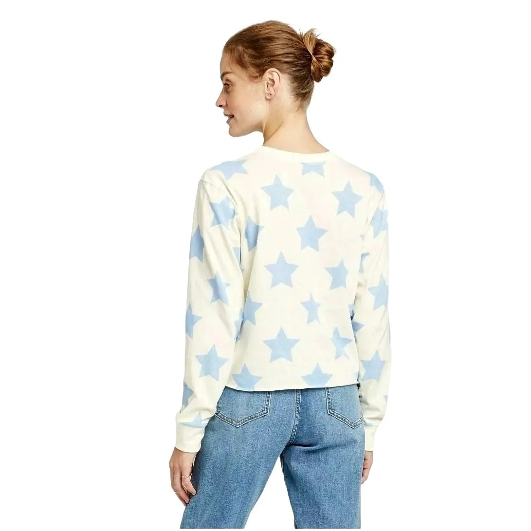 MIGHTY FINE Shirt NASA Star Long Sleeve Cropped Retro Graphic T-Shirt