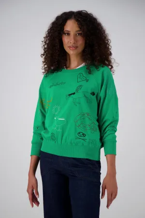 Montage Sweatshirt Emerald Green in Embroidered Cotton