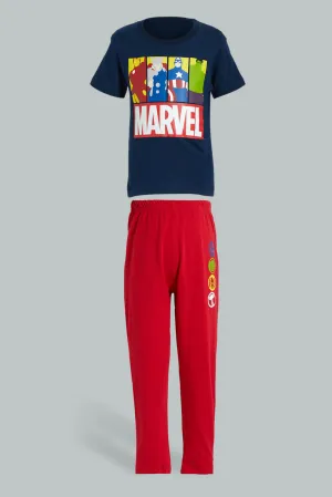 Navy And Red Marvel Pyjama Set (2 Piece)