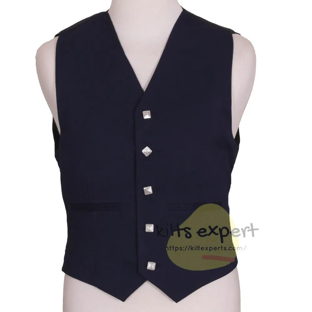 Navy Blue Argyle Jacket For Men With 5 button Vest