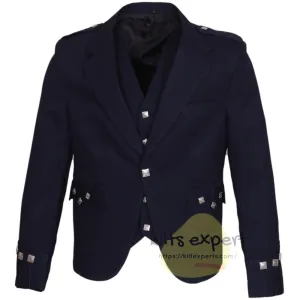 Navy Blue Argyle Jacket For Men With 5 button Vest