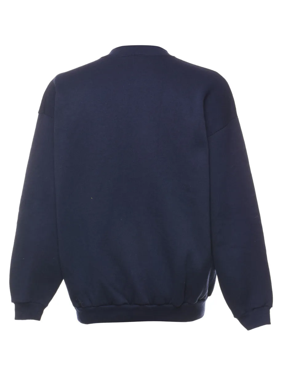 Navy Wolf 1990s Animal Sweatshirt - L