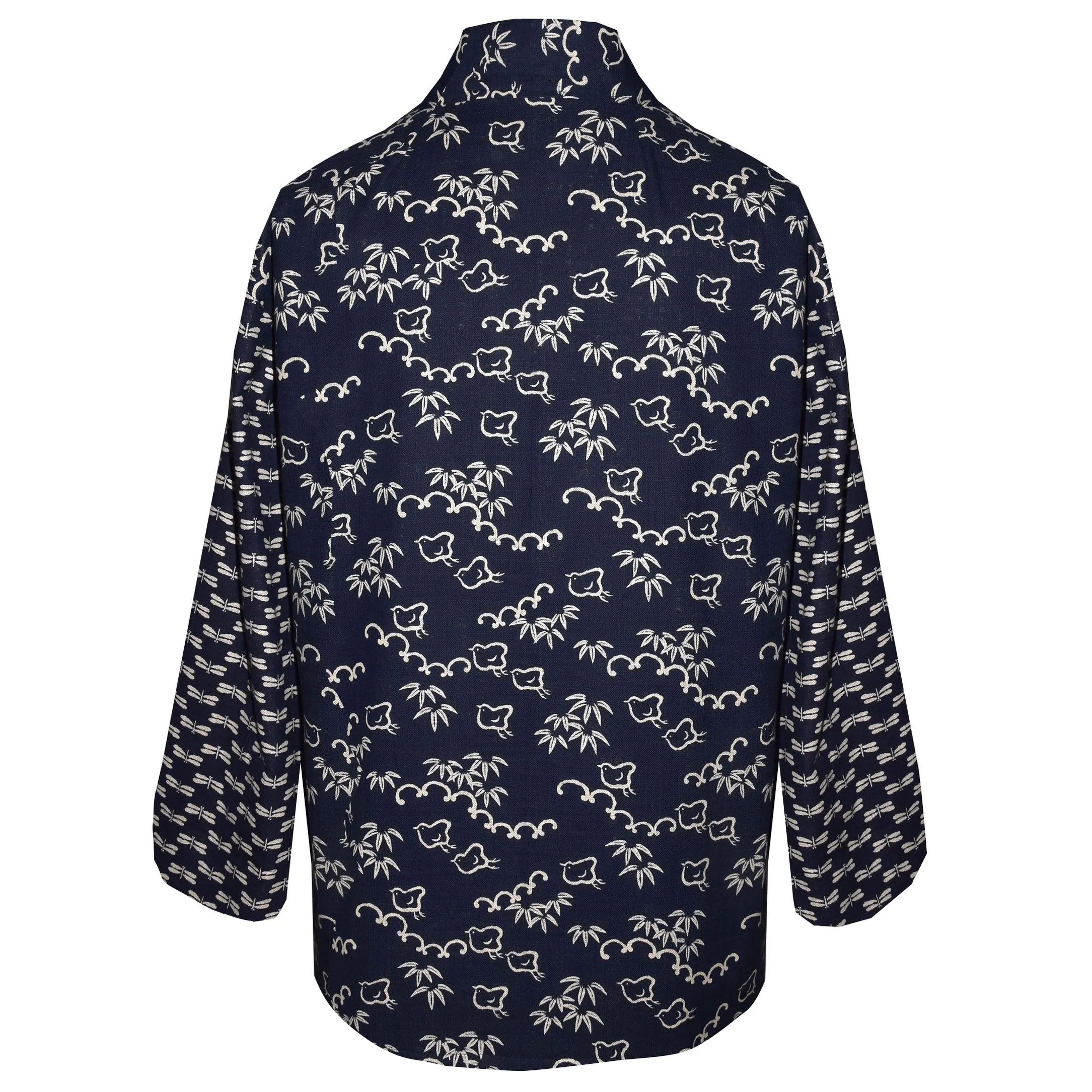 One of a Kind Indigo Patchwork Kimono Jacket with Toggle Button
