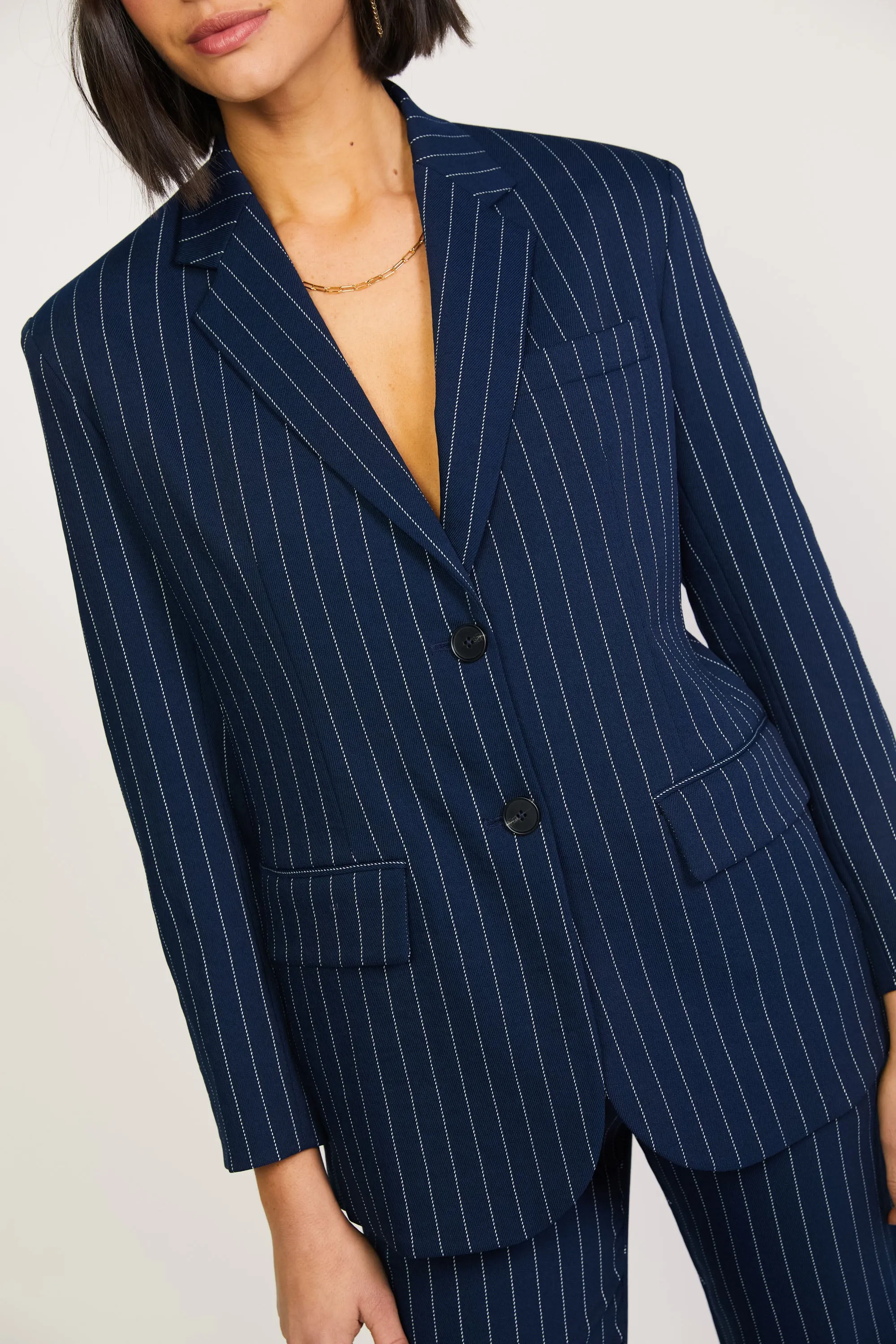 Pinstriped Single Breasted Blazer