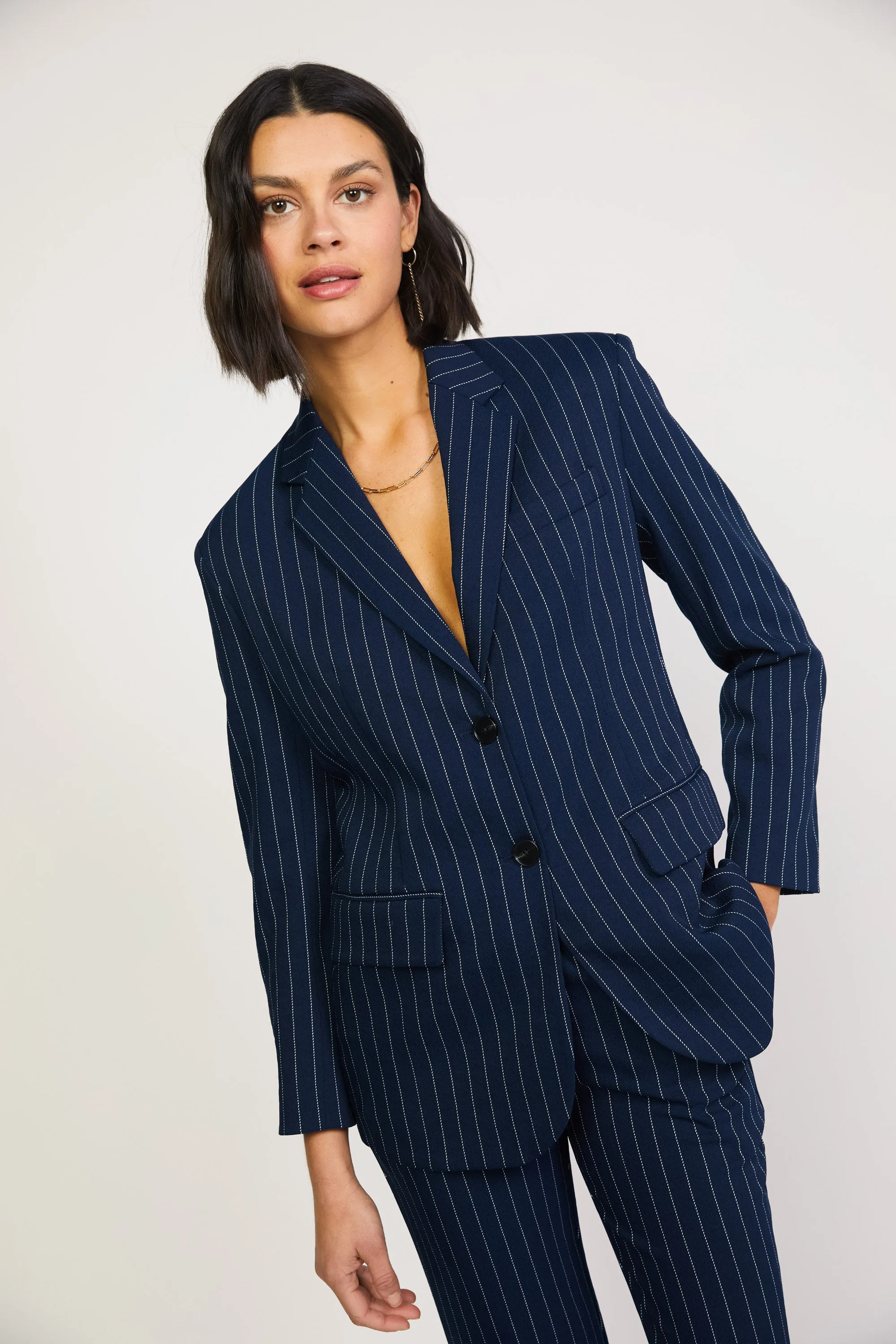 Pinstriped Single Breasted Blazer