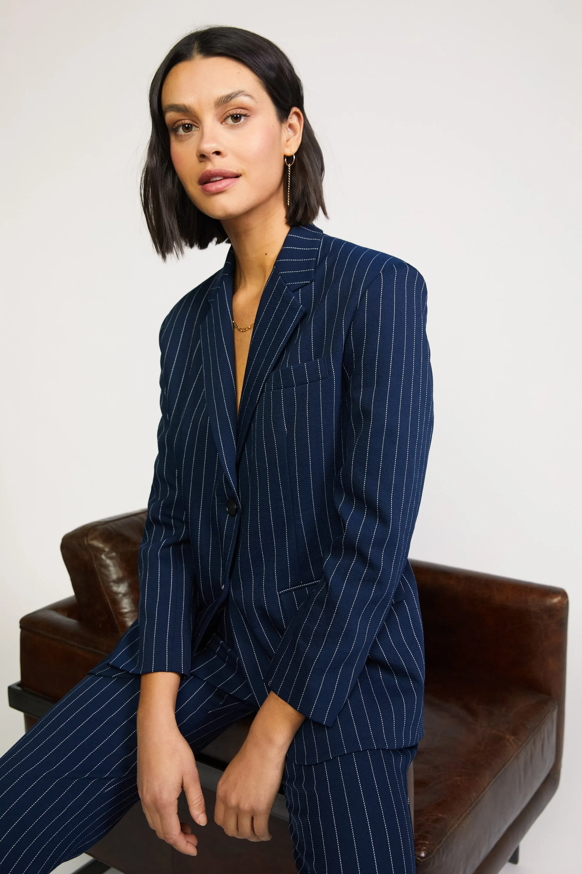 Pinstriped Single Breasted Blazer