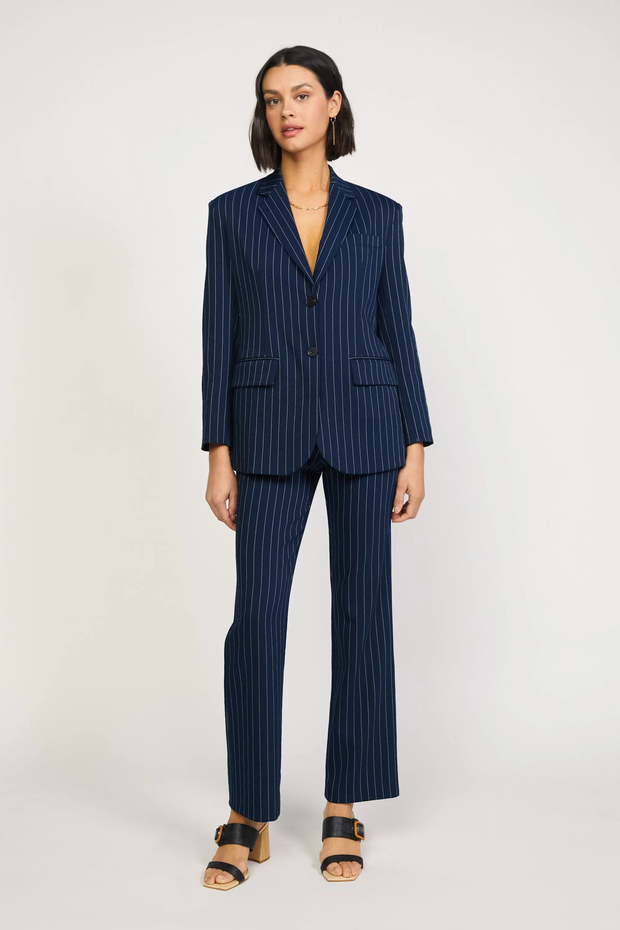 Pinstriped Single Breasted Blazer