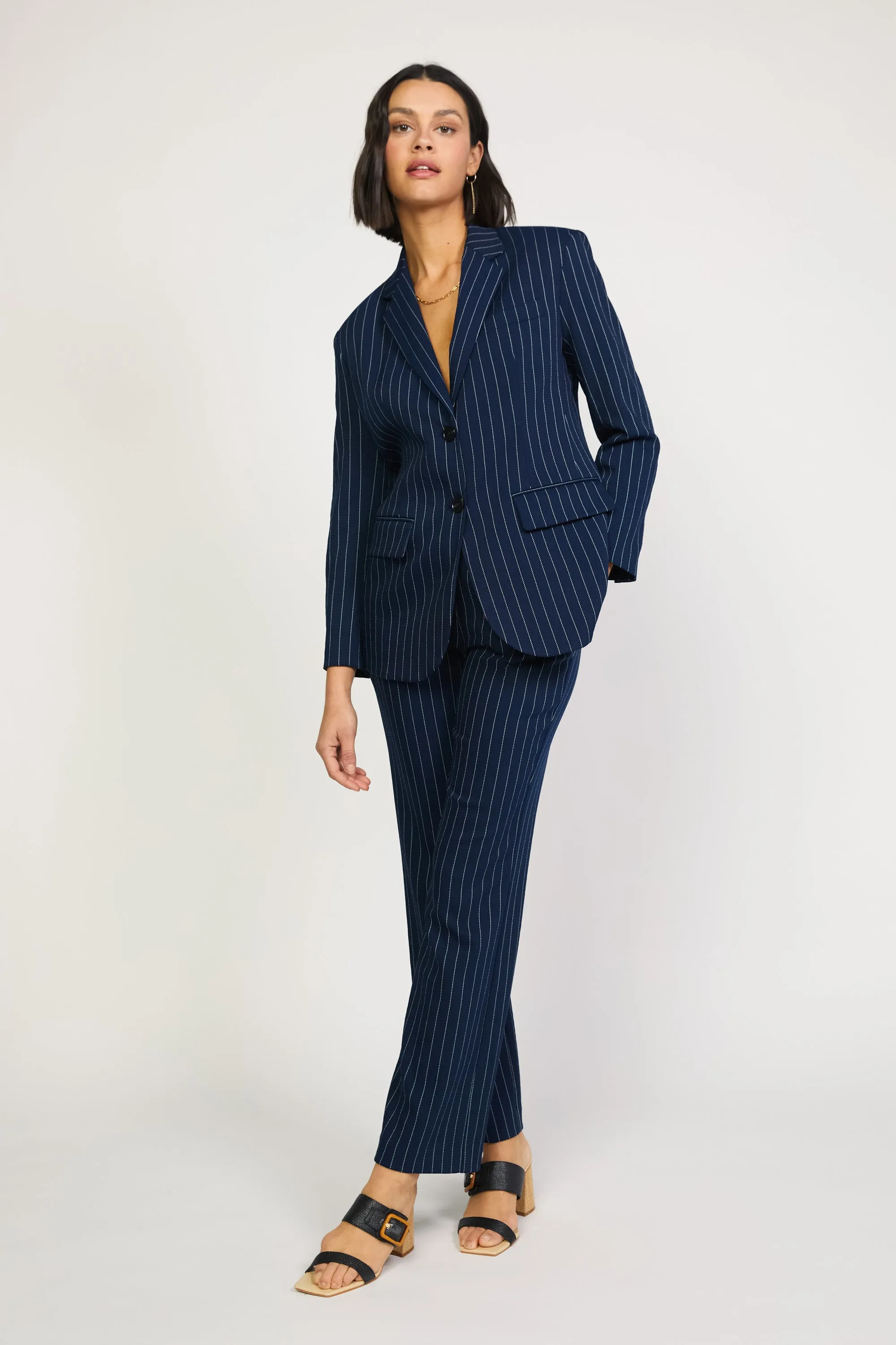 Pinstriped Single Breasted Blazer