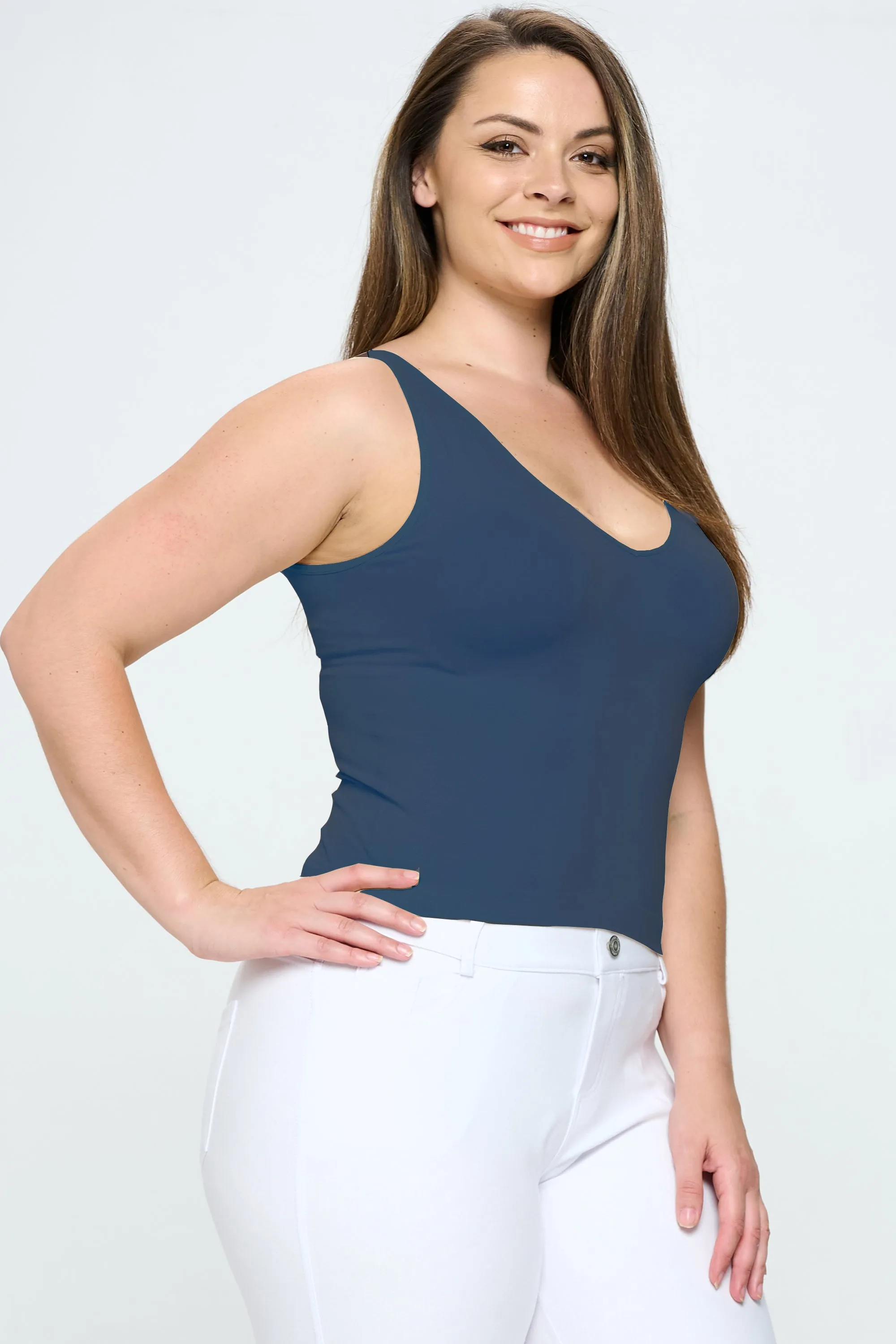 Plus Size Reversible V or U Neckline Seamless Tank