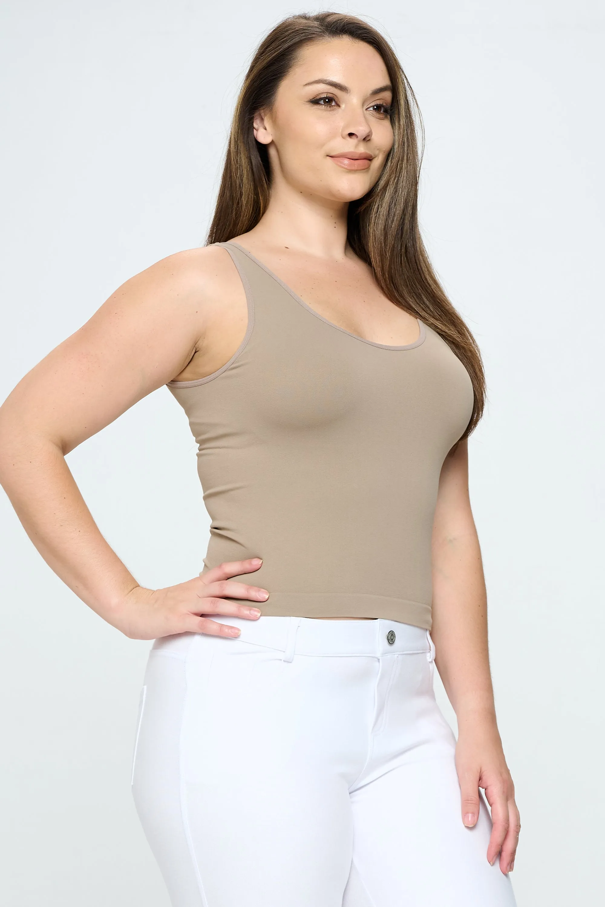 Plus Size Reversible V or U Neckline Seamless Tank