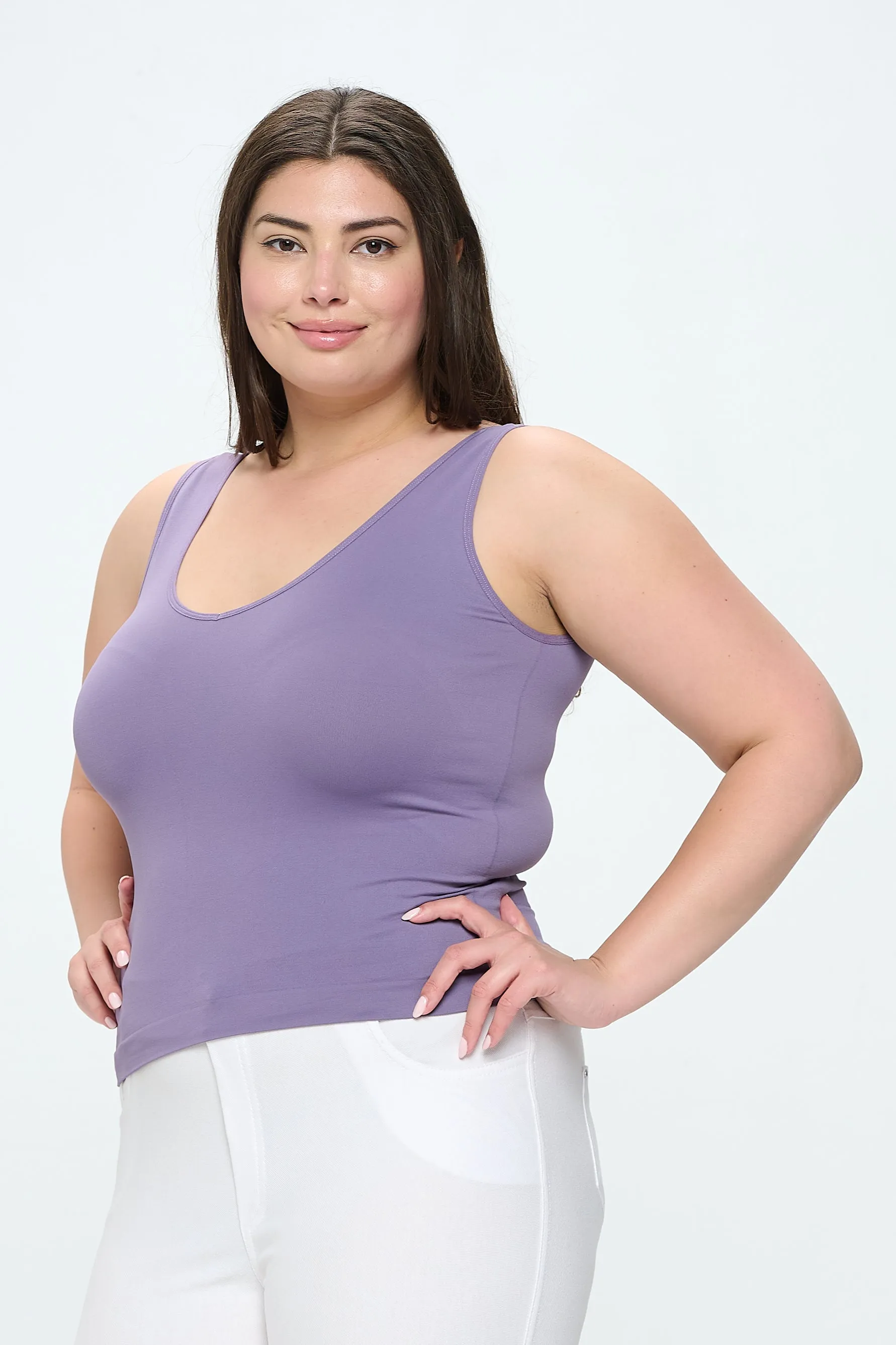 Plus Size Reversible V or U Neckline Seamless Tank