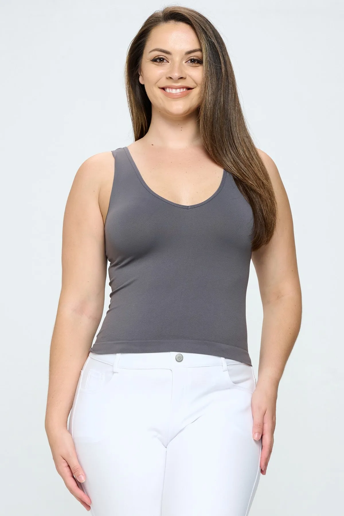Plus Size Reversible V or U Neckline Seamless Tank