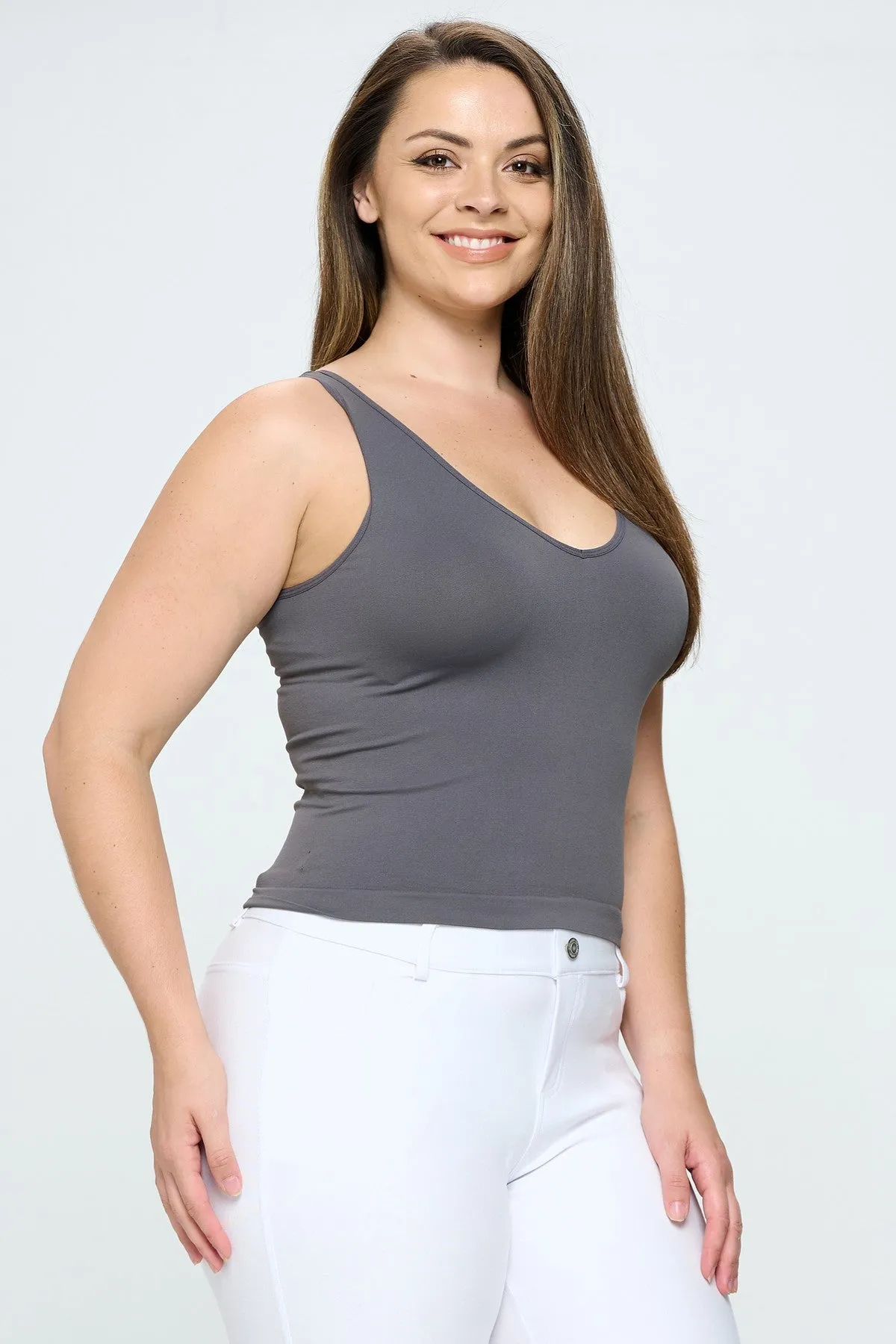 Plus Size Reversible V or U Neckline Seamless Tank