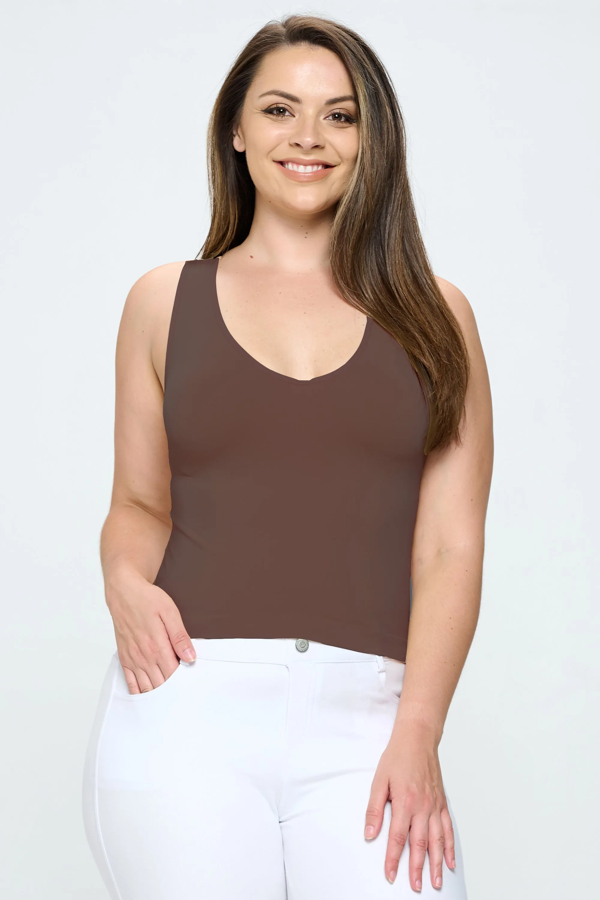 Plus Size Reversible V or U Neckline Seamless Tank