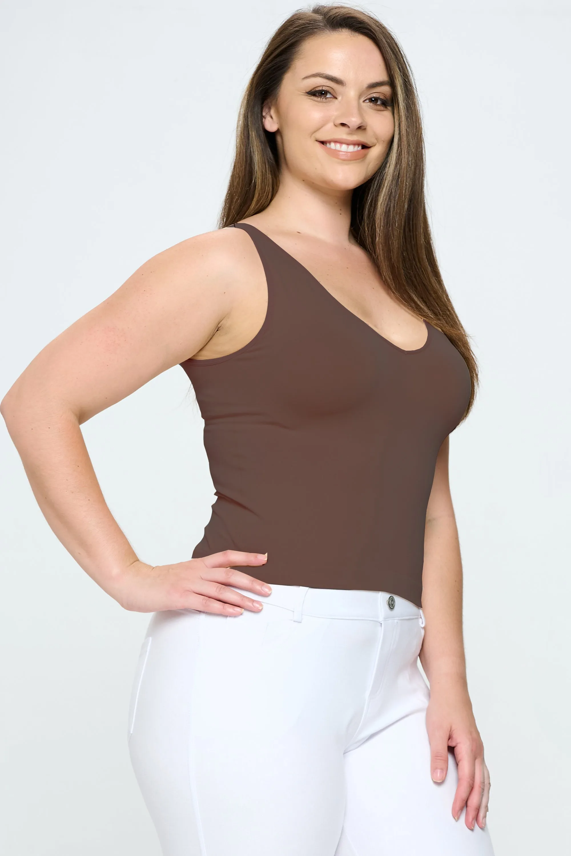 Plus Size Reversible V or U Neckline Seamless Tank