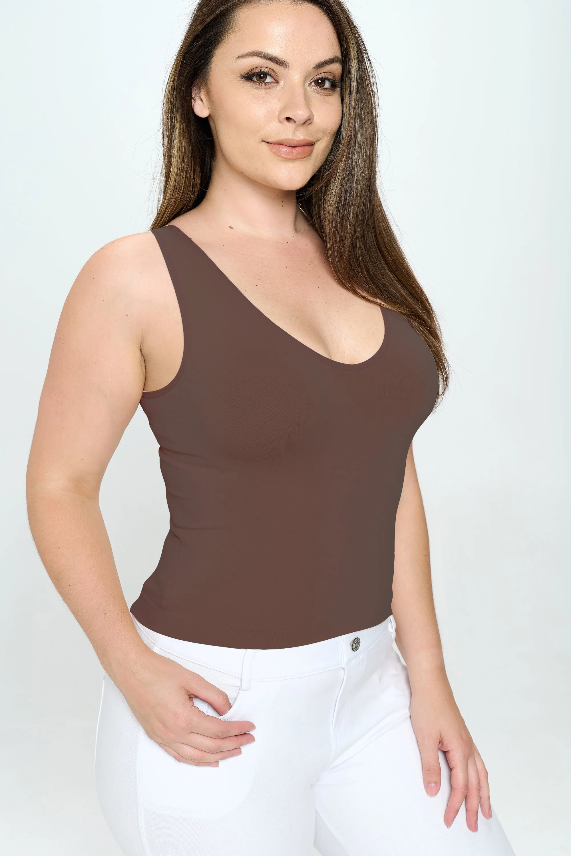 Plus Size Reversible V or U Neckline Seamless Tank