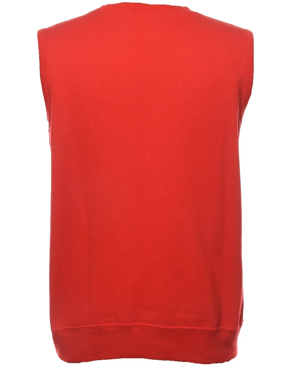 Red Embroidered Sleeveless Golf Sweatshirt - M