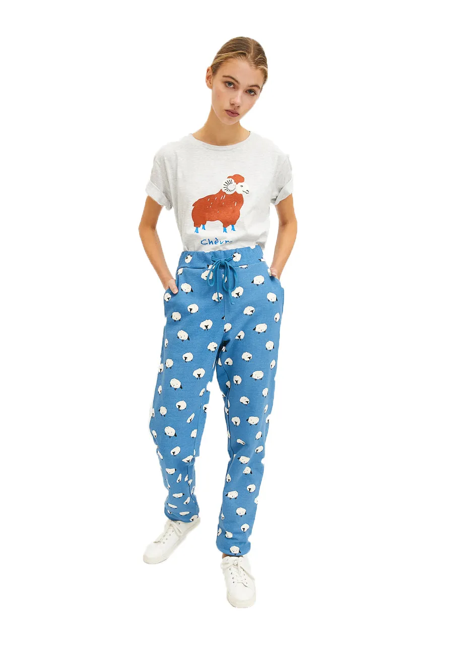 Sheep Print Cotton joggers with animal print by Compania Fantastica FA21SEV05
