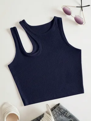 Side Cut Tank Top _ Navy Blue