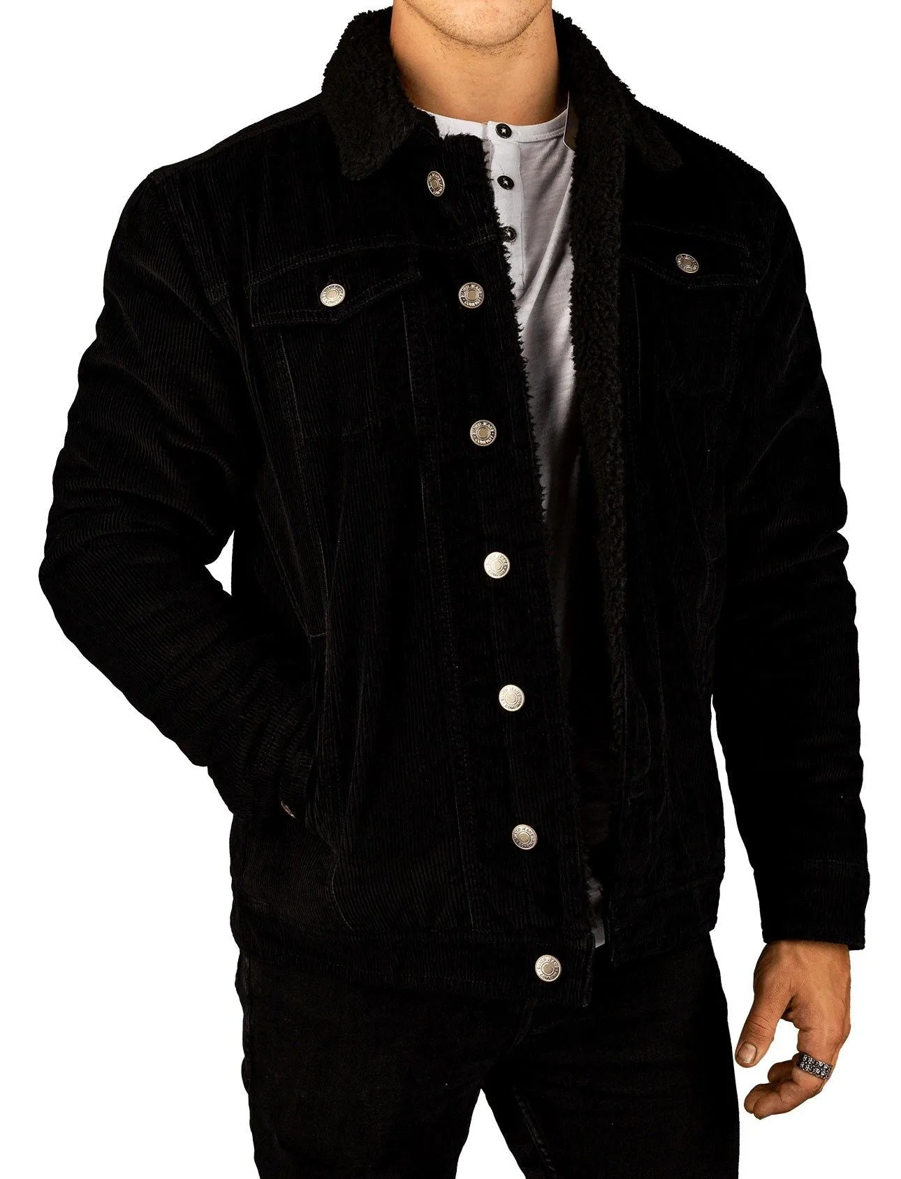 Silver Men's  Black Corduroy with Sherpa Lining