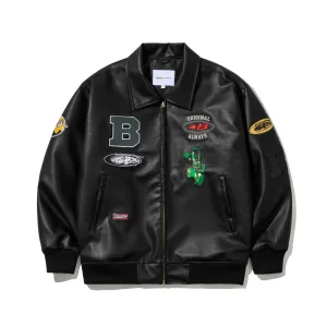 STAR B VARSITY JACKET VINTAGE LEATHER BLACK