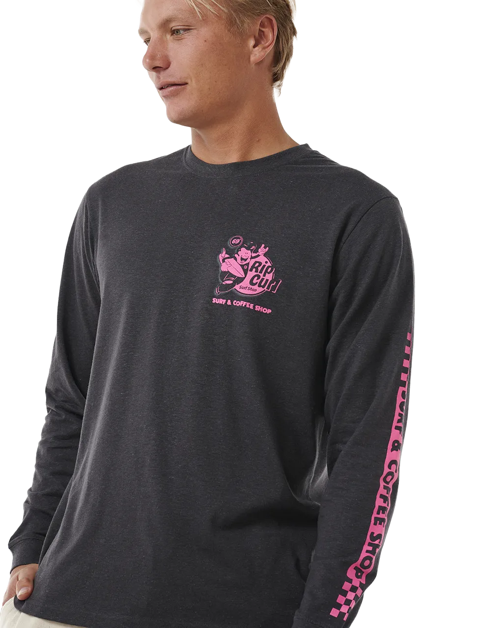 Surfer Dude Long Sleeve T-Shirt in Washed Black