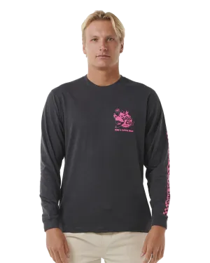 Surfer Dude Long Sleeve T-Shirt in Washed Black