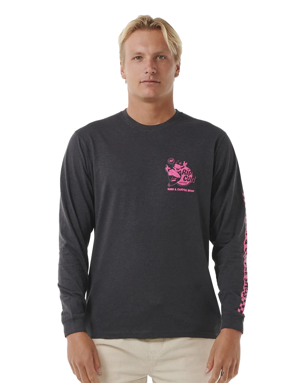 Surfer Dude Long Sleeve T-Shirt in Washed Black