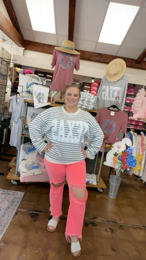 Texas Graphic Textured Striped Sweatshirt