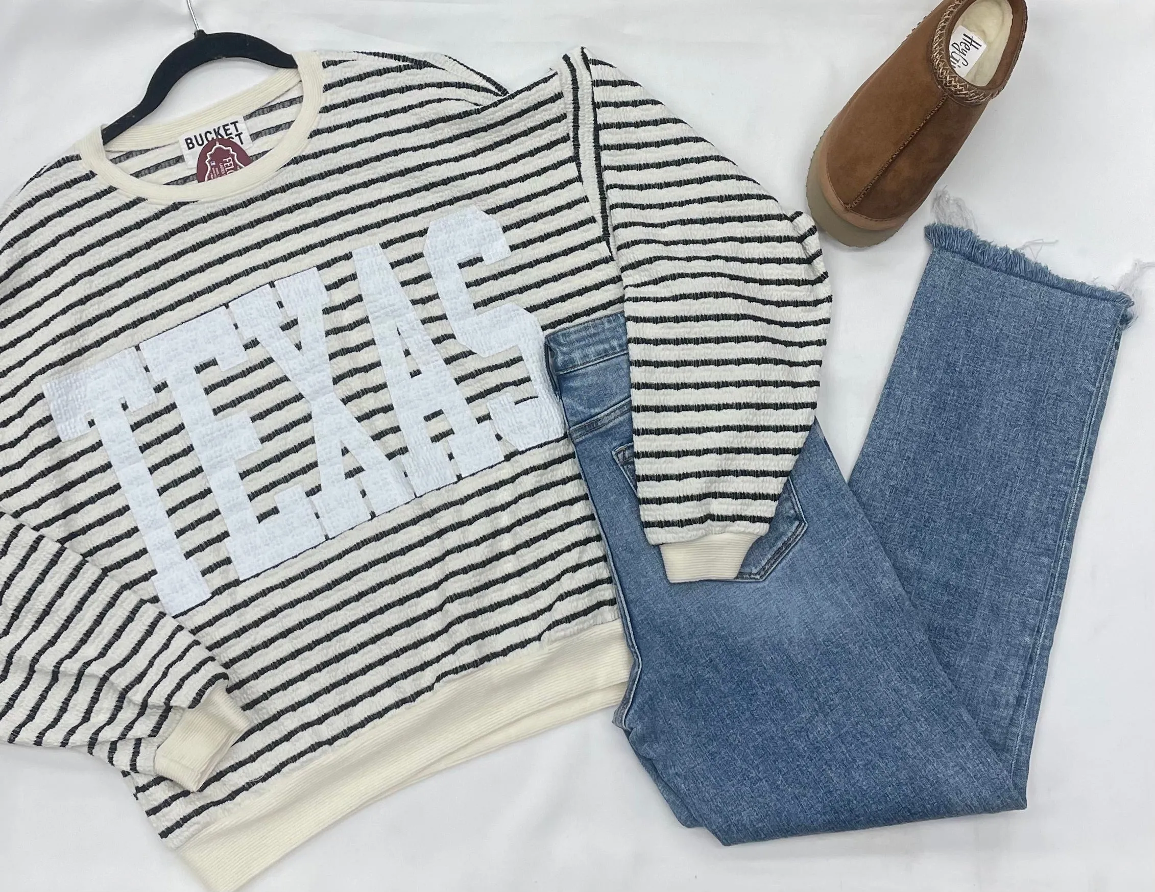 Texas Graphic Textured Striped Sweatshirt