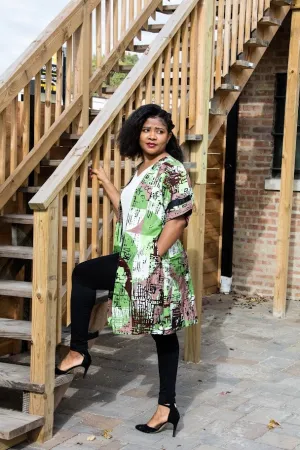 Toye Kimono Jacket -Green busy pattern