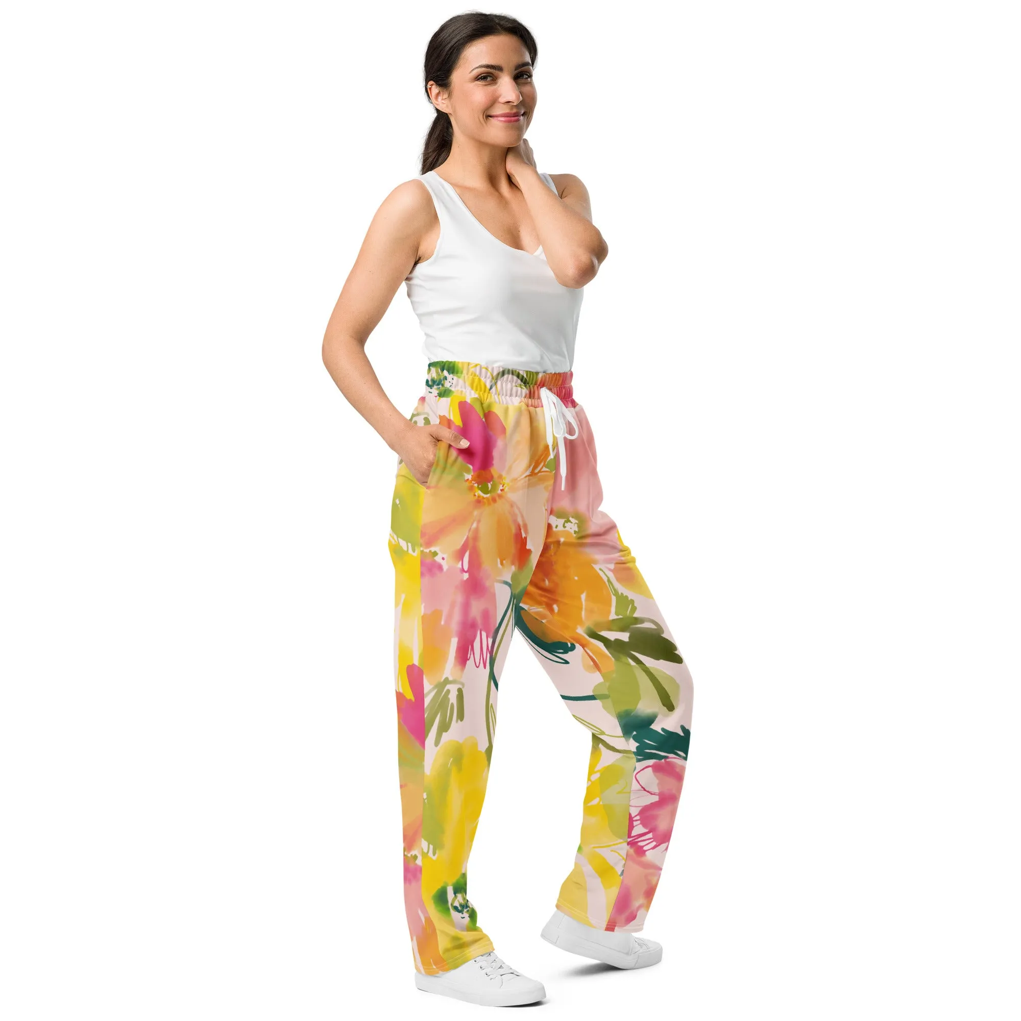 Valentines Day Wide Leg Joggers - Flower (Glamourange Valentine Day Gifts Wide Leg Joggers - Design 0020)