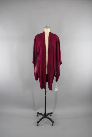 Vintage 1930s Silk Haori Kimono Jacket Cardigan in Cranberry Red Magenta