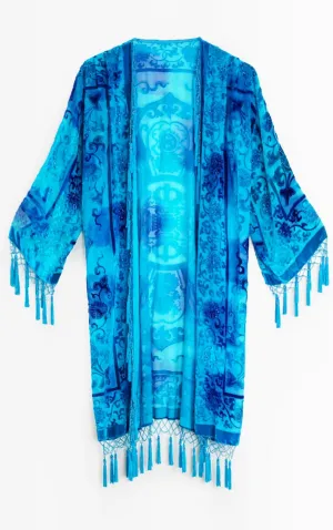 VINTAGE Blue Tassel Kimono Cardigan