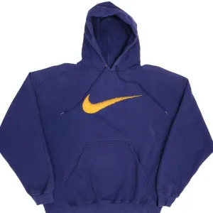VINTAGE NIKE BIG SWOOSH BLUE HOODIE SWEATSHIRT 1990S SIZE LARGE MADE IN USA