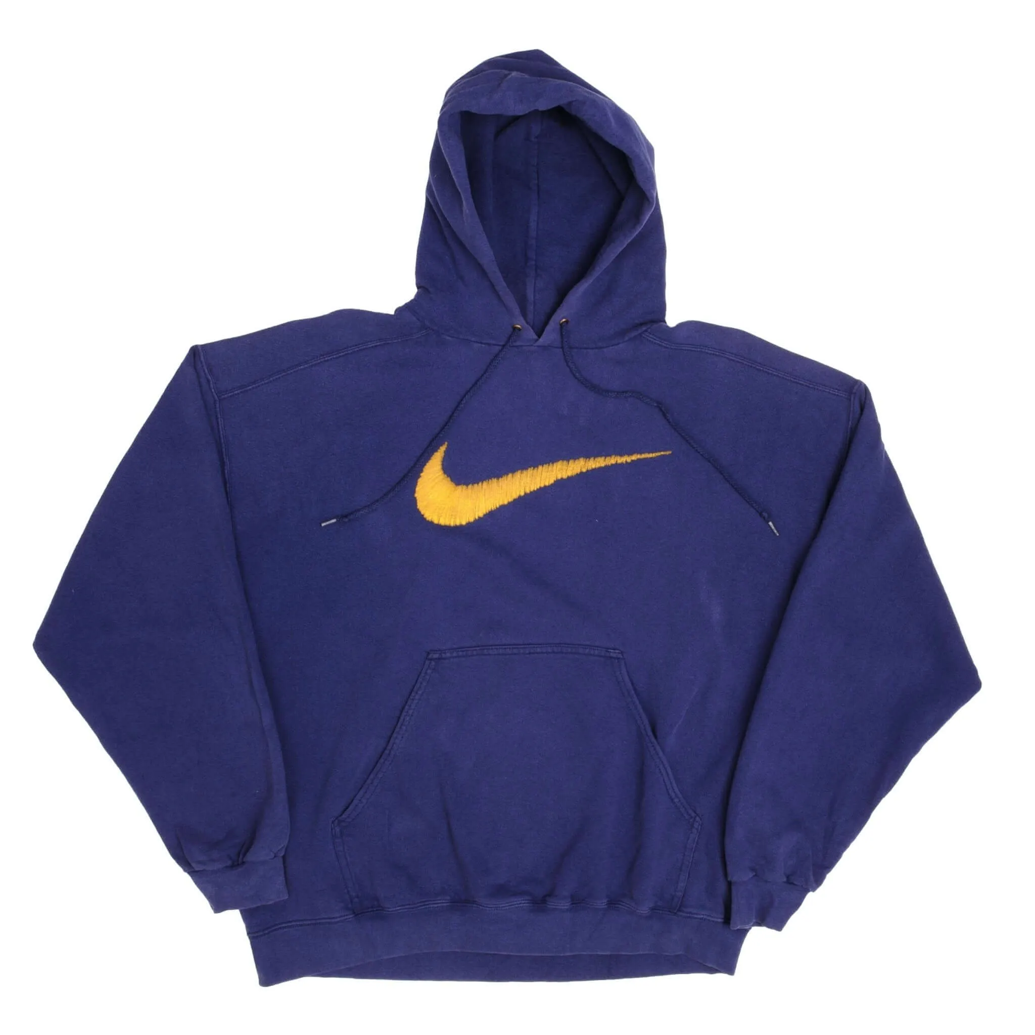 VINTAGE NIKE BIG SWOOSH BLUE HOODIE SWEATSHIRT 1990S SIZE LARGE MADE IN USA